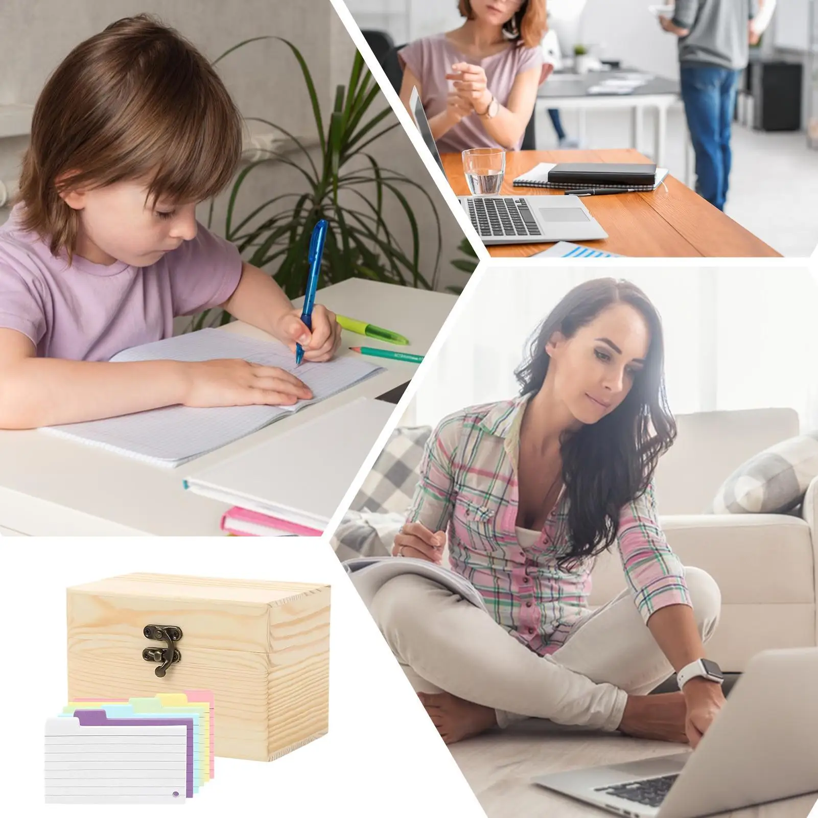 Almacenamiento de tarjetas de índice, caja porta tarjetas de notas de madera, suministros de estudio, estuche organizador de tarjetas flash para tarjetas de notas, sobre de papel, postal