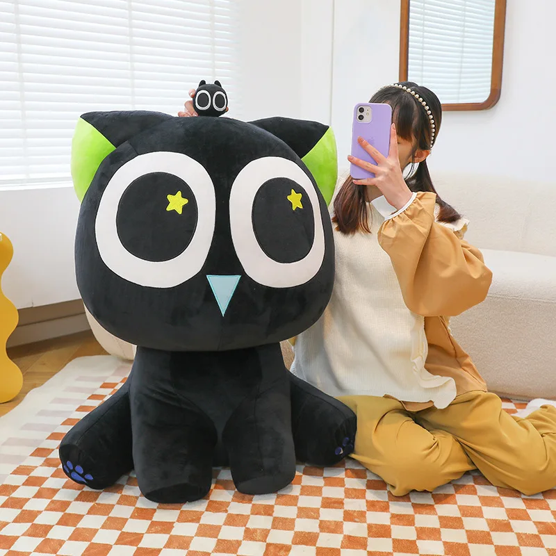 لعبة كاواي رولو القطة السوداء القطيفة المحشوة دمية لطيفة ذات عين كبيرة وسادة قطة سوداء هدية عيد الميلاد للأطفال