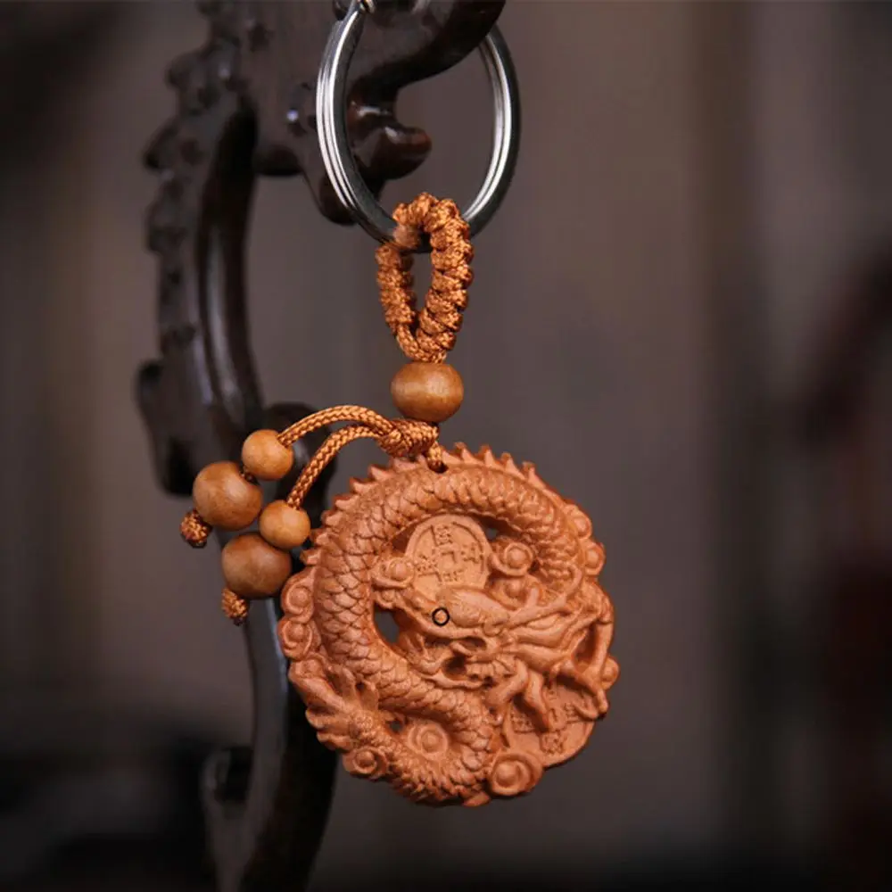 Accessories Car Key Ring Gift Lucky Mascot Bag Pendant Fengshui Mahogany Engraving Wood Keyring Chinese 12 Zodiac Keychain