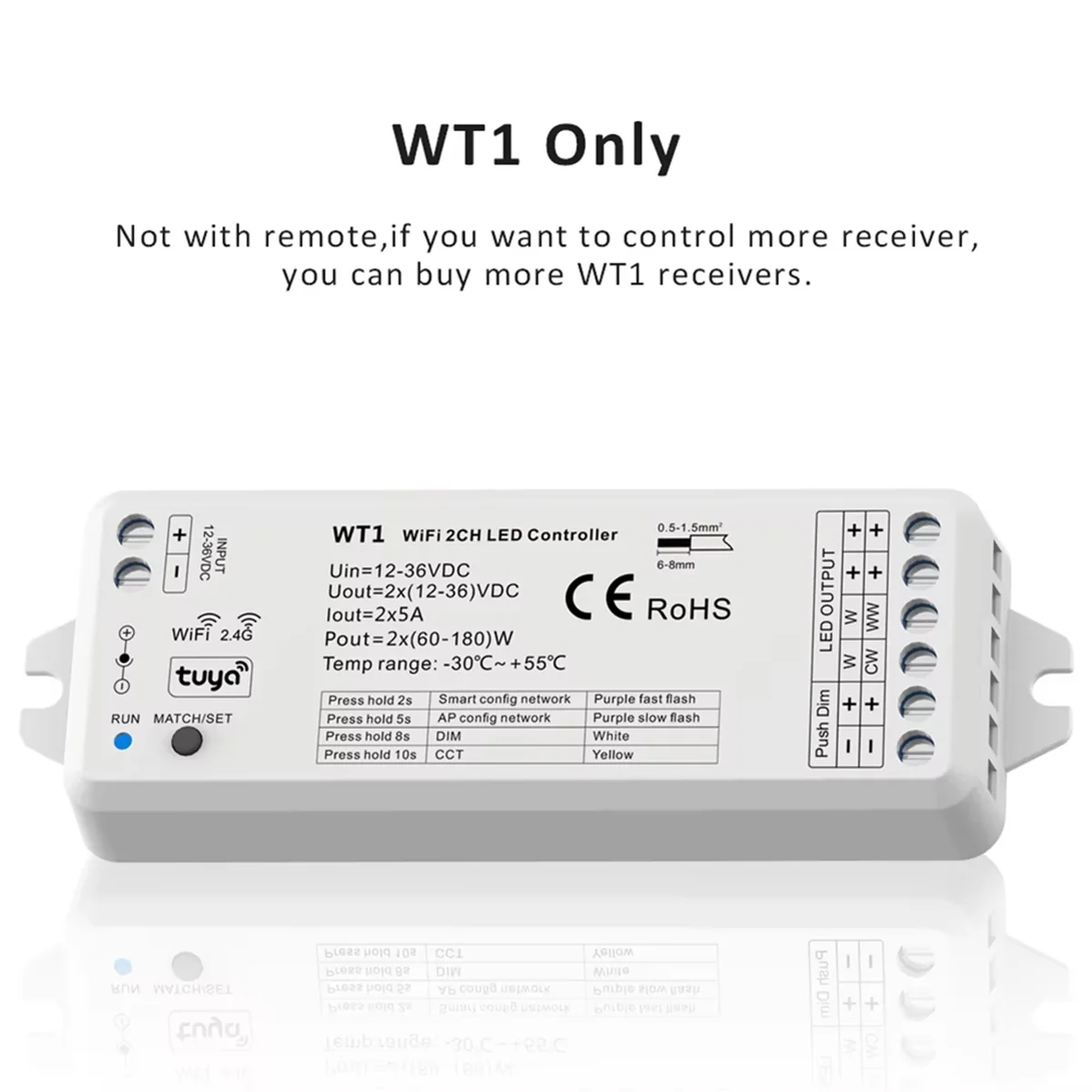 

2025 +TUYA WifI WT1 Светодиодный умный диммер 2CH 12 В 24 В 36 В CCT Светодиодная лента Комплект контроллера затемнения 2,4G Пульт дистанционного управления
