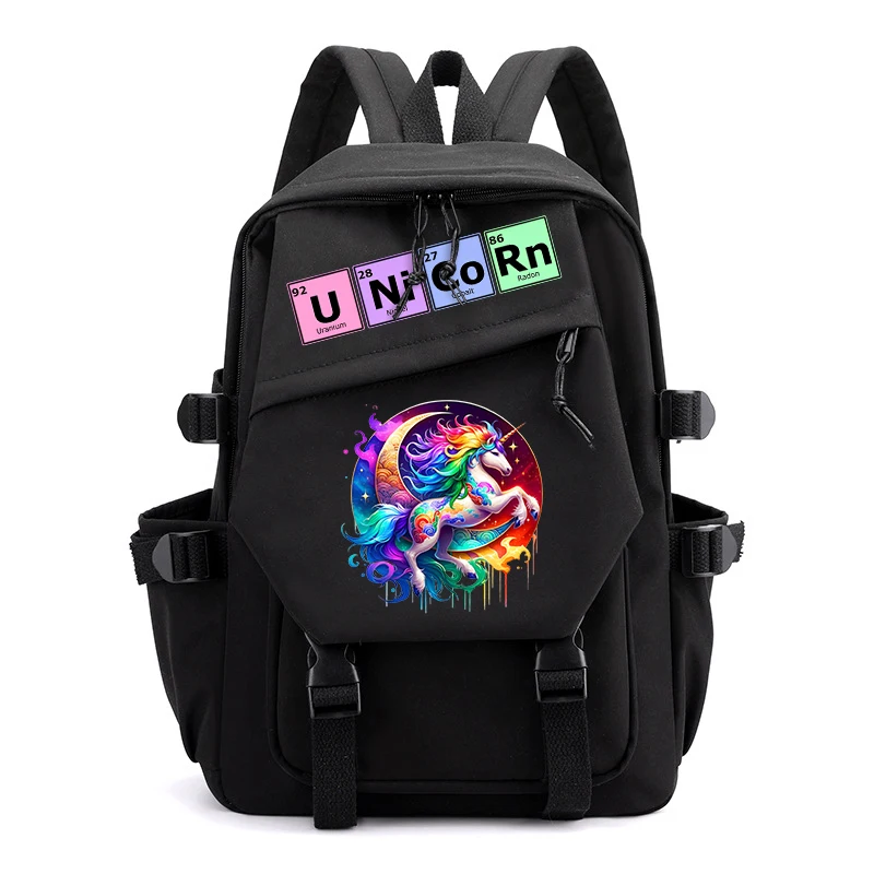 Mochila con estampado de unicornio para niñas, mochila para estudiantes del campus, bolsa informal negra para niños, regalo de regreso a la escuela