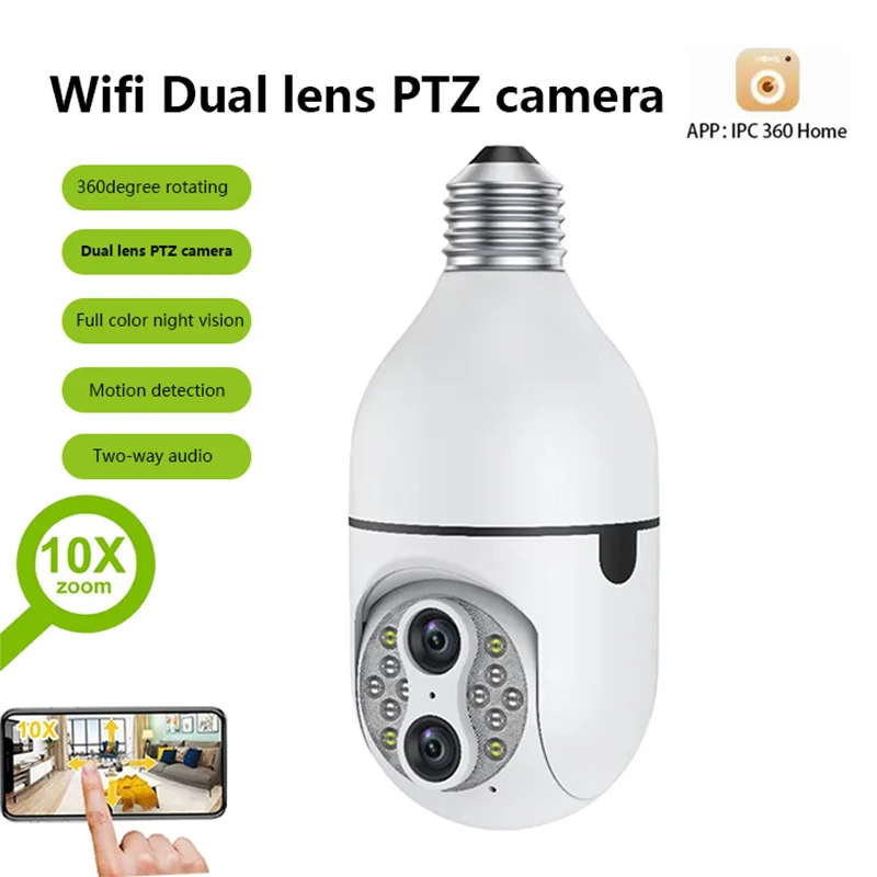 

Dual Lens 10xZoom IR Night vision Home Remote view Surveillance PTZ Camera 2MP Smart HD E27 Bulb Type Surveillance CCTV Camera