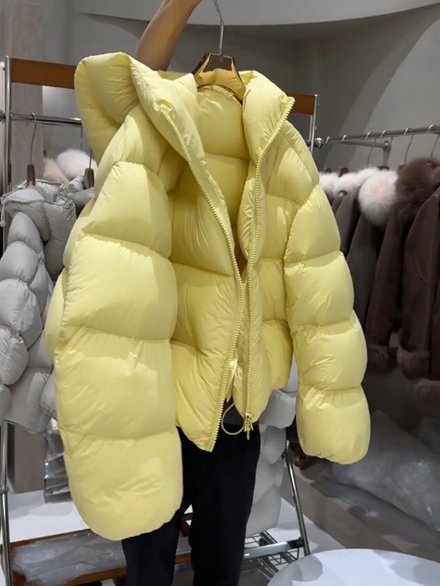 Chic ort Puffer Jaet Feminino Amarelo Cr Puff 2025 Inverno Thi Casacos Ele Sle Du Down Filling Ci Casual