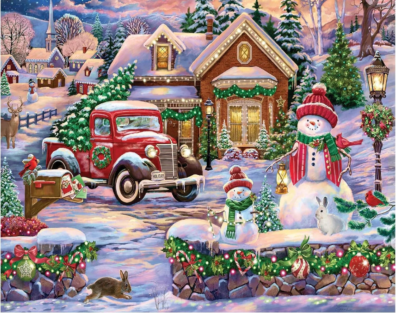 300/500/520/1000 Pieces Wooden Jigsaw Puzzle of Adult Vintage Winter Christmas Landscape Puzzles Game Family Toy Christmas Gift
