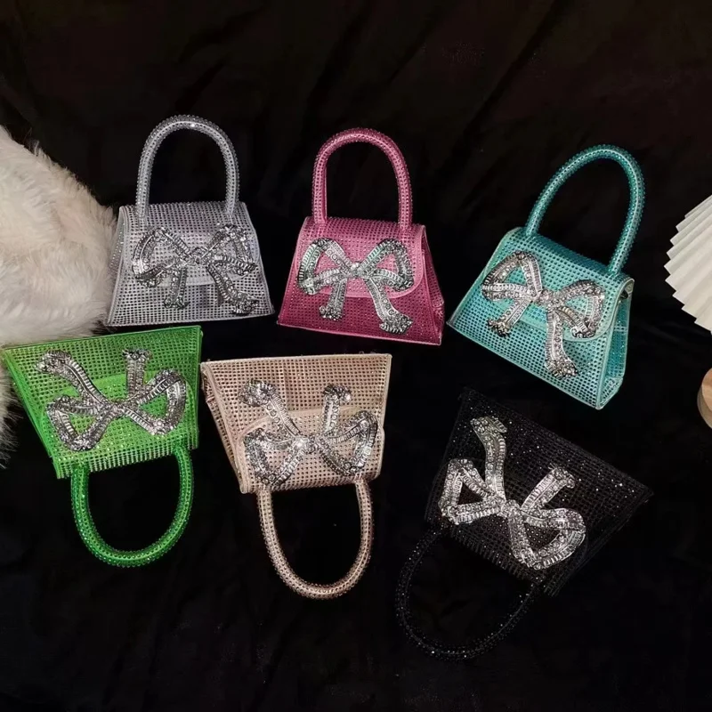 Bolso de mano de noche con diamantes de imitación brillantes para mujer, monedero con Clip de cristal y lazo, diseñador de lujo, fiesta de boda, alta calidad