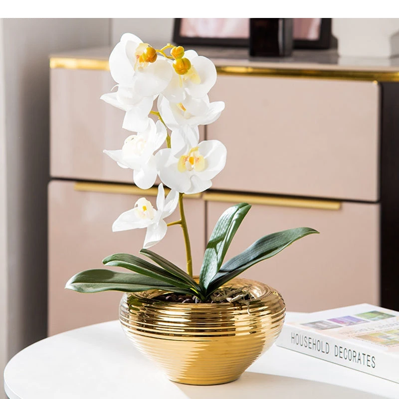 Electroplated Ceramic Flowerpot Irregular Texture Horticultural Green Plant Home Decor Accessories