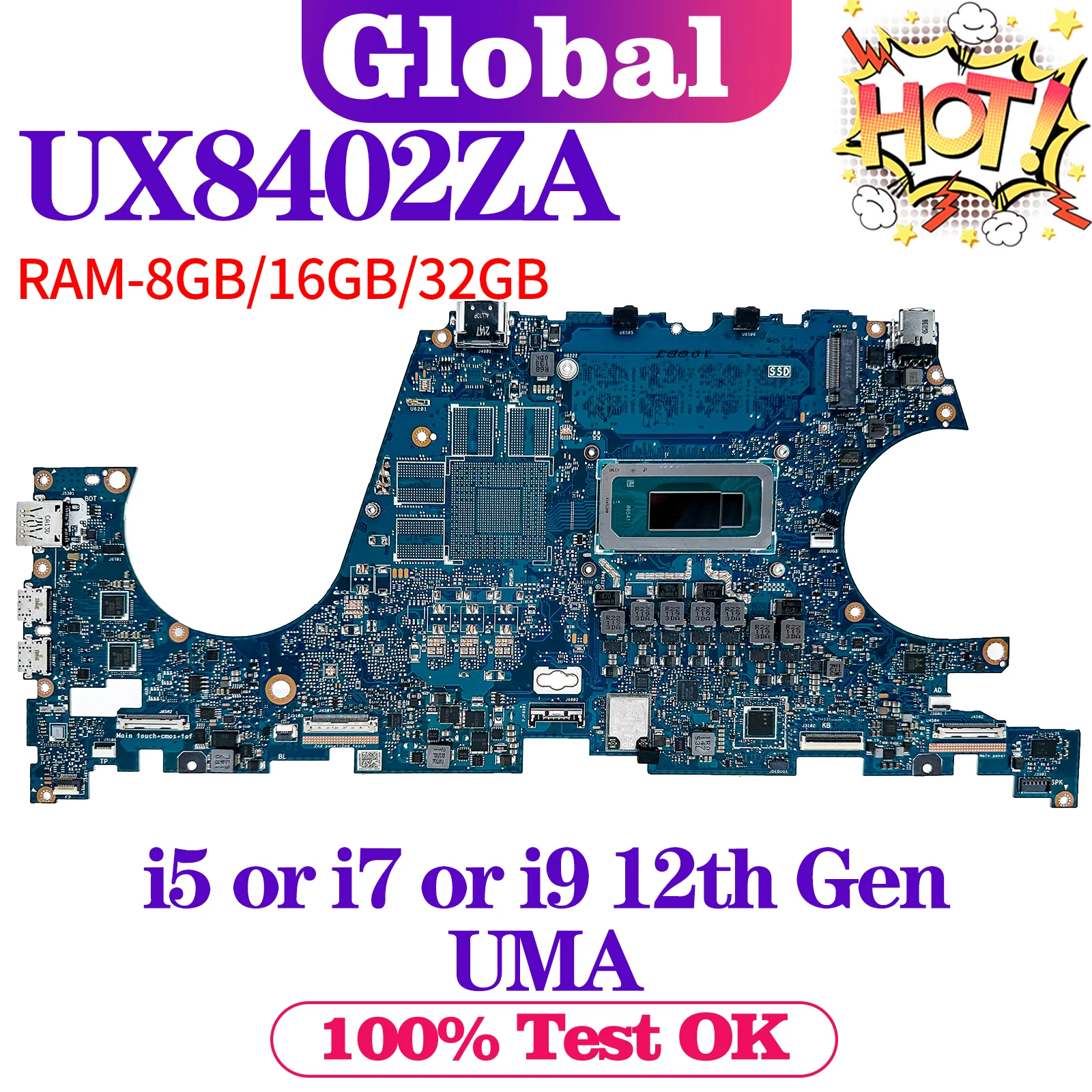 KEFU UX8402Z Mainboard For ASUS UX8402ZA BX8402ZA BX8402ZE RX8402ZE RX8402ZA UX8402ZE Laptop Motherboard i5 i7 i9 12th Gen