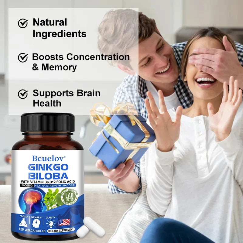 Ginkgo Biloba Capsules - Support Brain Health, Cognitive Function, Improve Focus, Memory Clarity, and Increase Energy, Non-GMO