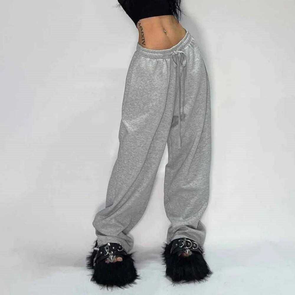 Retro Elegante Jogger Hosen Mode Frauen Solide Übergroßen Kordelzug Y2K Sweatpant Hosen Streetwear Tasche Neue Baggy Hose