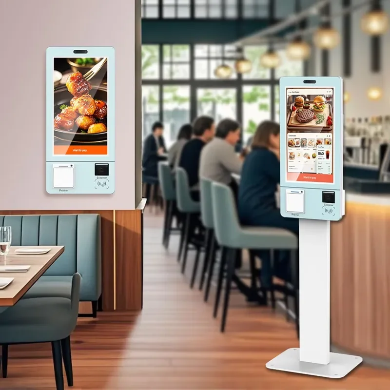 Fast Food Cafe 23.6inch Wall Mount Indoor Supermarket Self-Order POS All-in-One Payment Kiosk with Barcode Reader