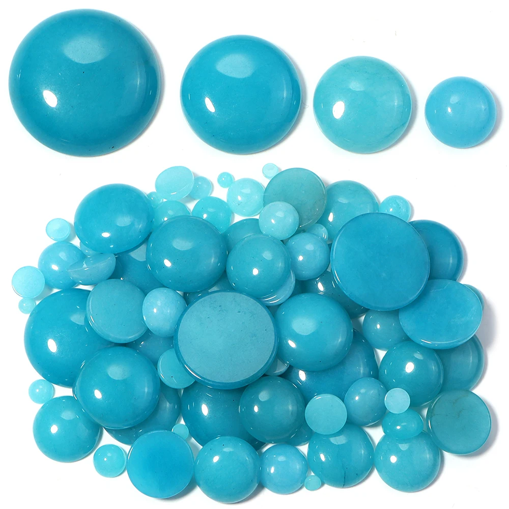 5-10pcs Natural Stone Cabochon Beads Round Flatback Lake Blue Jade Stone Cabochon For Jewelry Making DIY Ring Pendant Supplies
