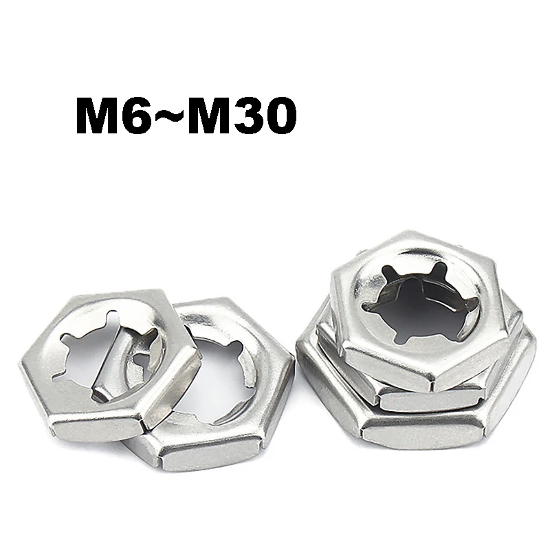 SUS304 Stainless Steel Stamped Lock Nuts M6 M8 M10 M12 M14 M16 M18 M20 M24 M30 Hex Self-locking Pal Nuts Quick Install Hardware