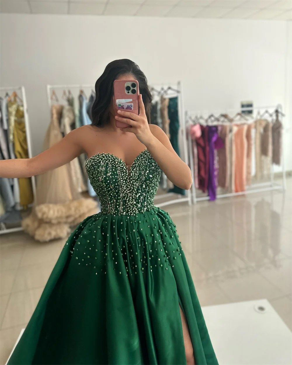 Sansa Customized Sweetheart Neck Strapless Prom Dresses High Side Split Vestidos De Noche Glitter Crystal Beaded Formal Evening
