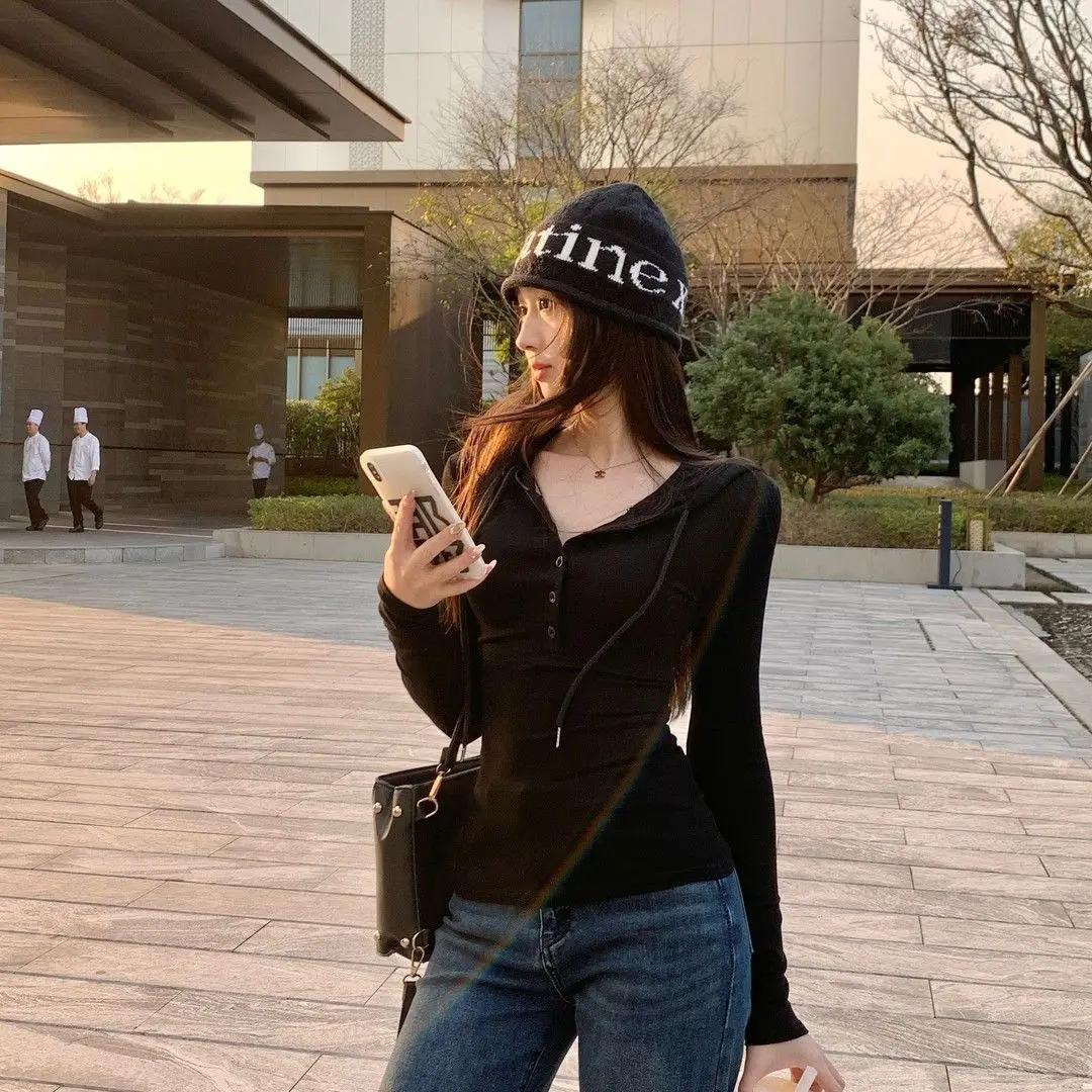 Bottons Korean Fashion Sweatshirts Women Kpop Sexy Y2K Hoodies Winter Autmn Vintage Goth Harajuku Cheap Clothes Woman Tops