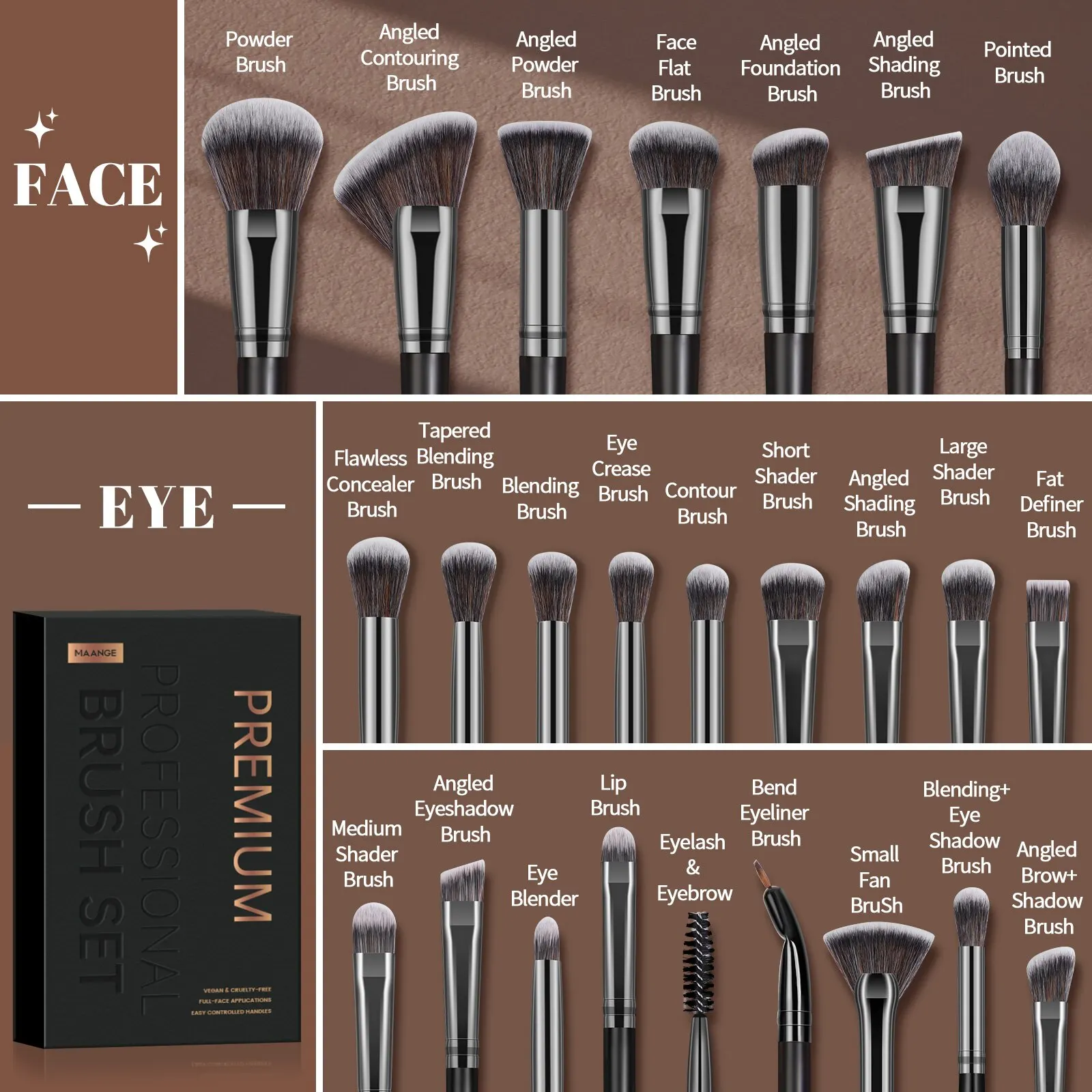 MAANGE Professionele Geschenkdoos 25-delige Make-up Kwasten Kit Gezicht Oog Schoonheid Borstels Voor Foundation Verbergen Oogschaduw Contourborstel