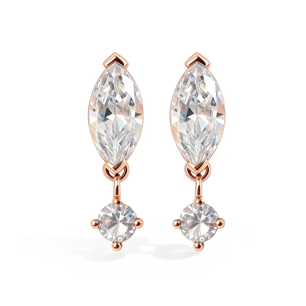 MOVESKI Luxury 1CT Marquise Cut Moissanite Drop Earrings in Solid 925 Sterling Silver Elegant Fine Jewelry for Women