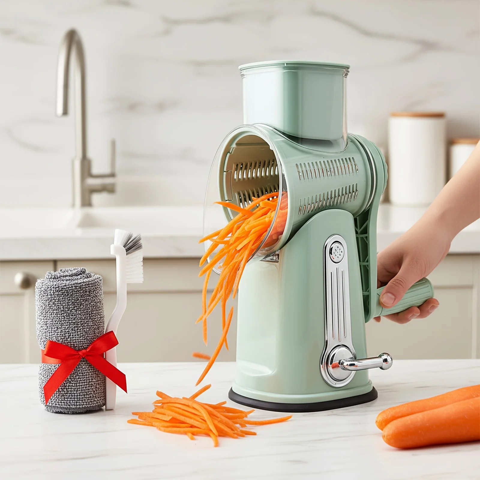 

[Cuts 5 Different Shapes] Manual Vegetable Slicer: Shreds, Coarsely Shreds, Grinds, Slices, and Wavy Slices.