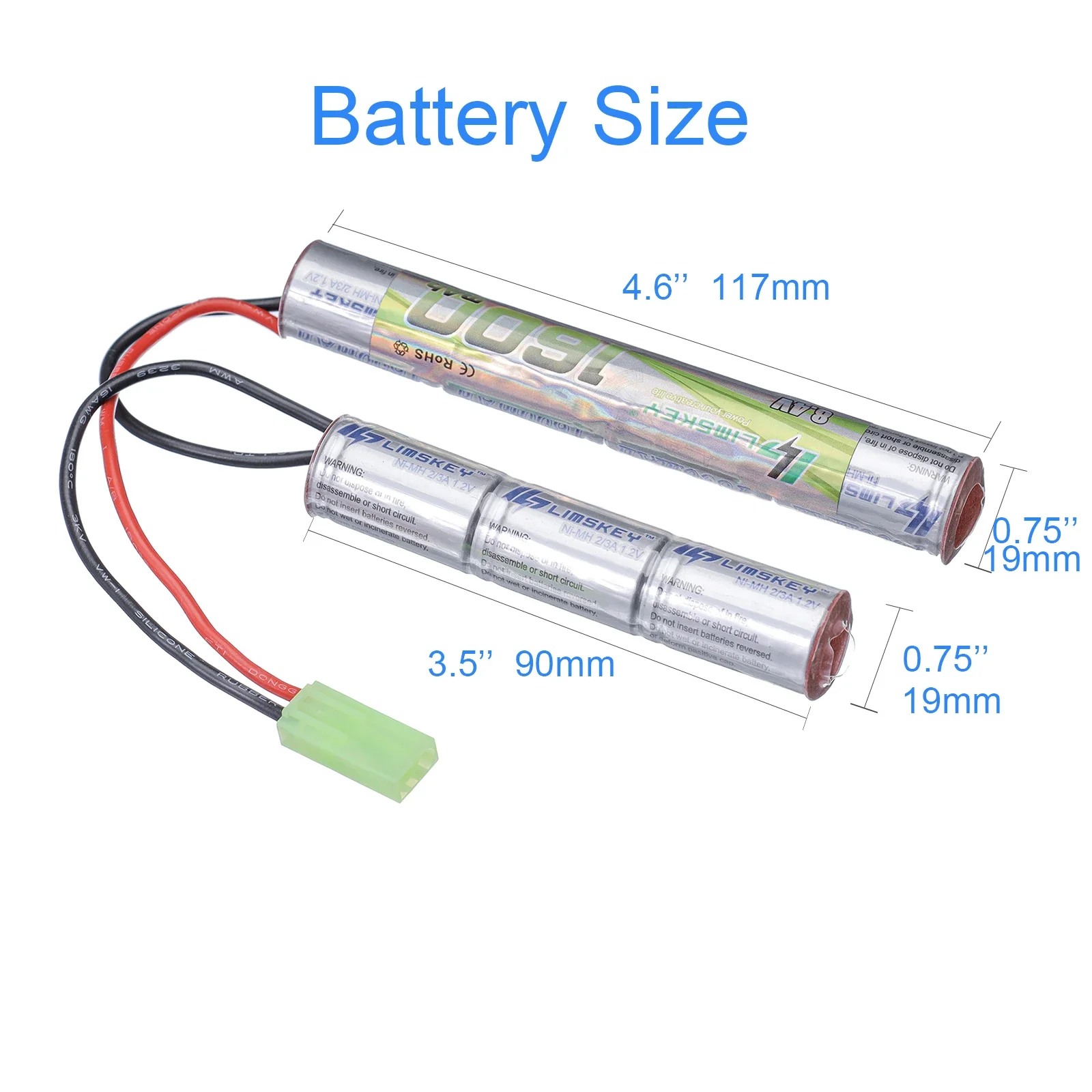 7S 2/3A 8.4V 1600mAh NiMH Battery Pack and Charger for H VFC HK416 CQB Rifle Guns AK AEG'S with Mini Tamiya Connector