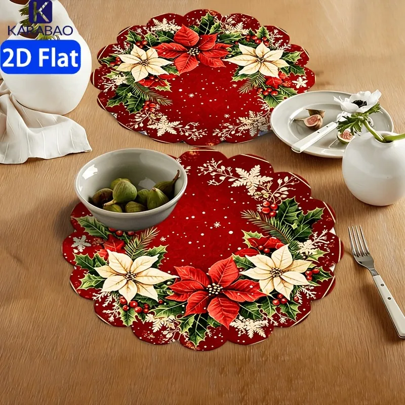VIKAMA Linen Round Placemats, Rustic Snowman Gingerbread Wood, Washable Stain Resistant Easy Clean, Holiday Dining