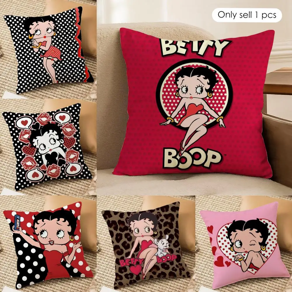 B-Betty BoopS Cute Cushion Cover Silky Short Plush Invisible Zipper Dustproof Sofa Pillow Case For Home Decor