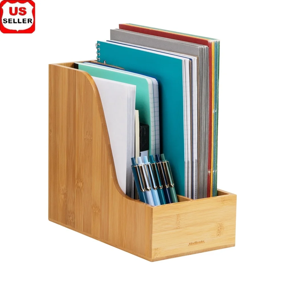 

Вертикальный органайзер для хранения файлов, бамбуковый настольный держатель, компактный дизайн, офисные файлы, журналы, ручки, прочный, легко чистится