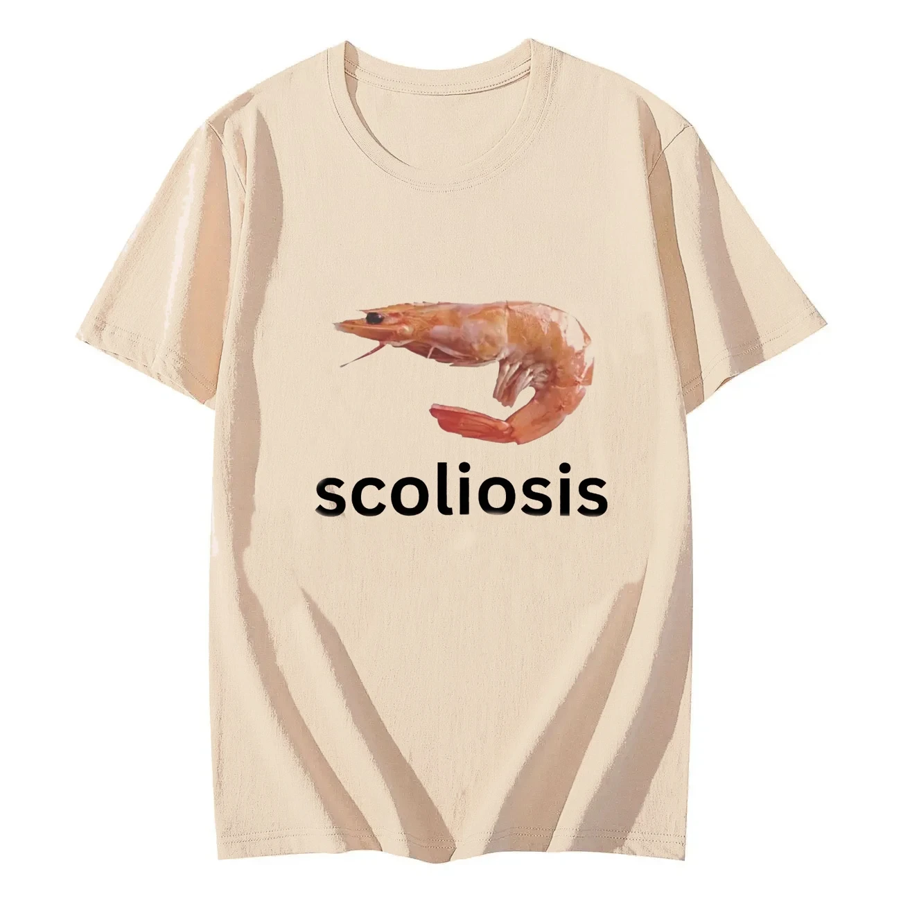 Scoliosis Funny Shrimp Meme Print Tee Women Fashion Casual Top Summer Short Sleeve Round Neck Streetwear Women Korean Style Tee