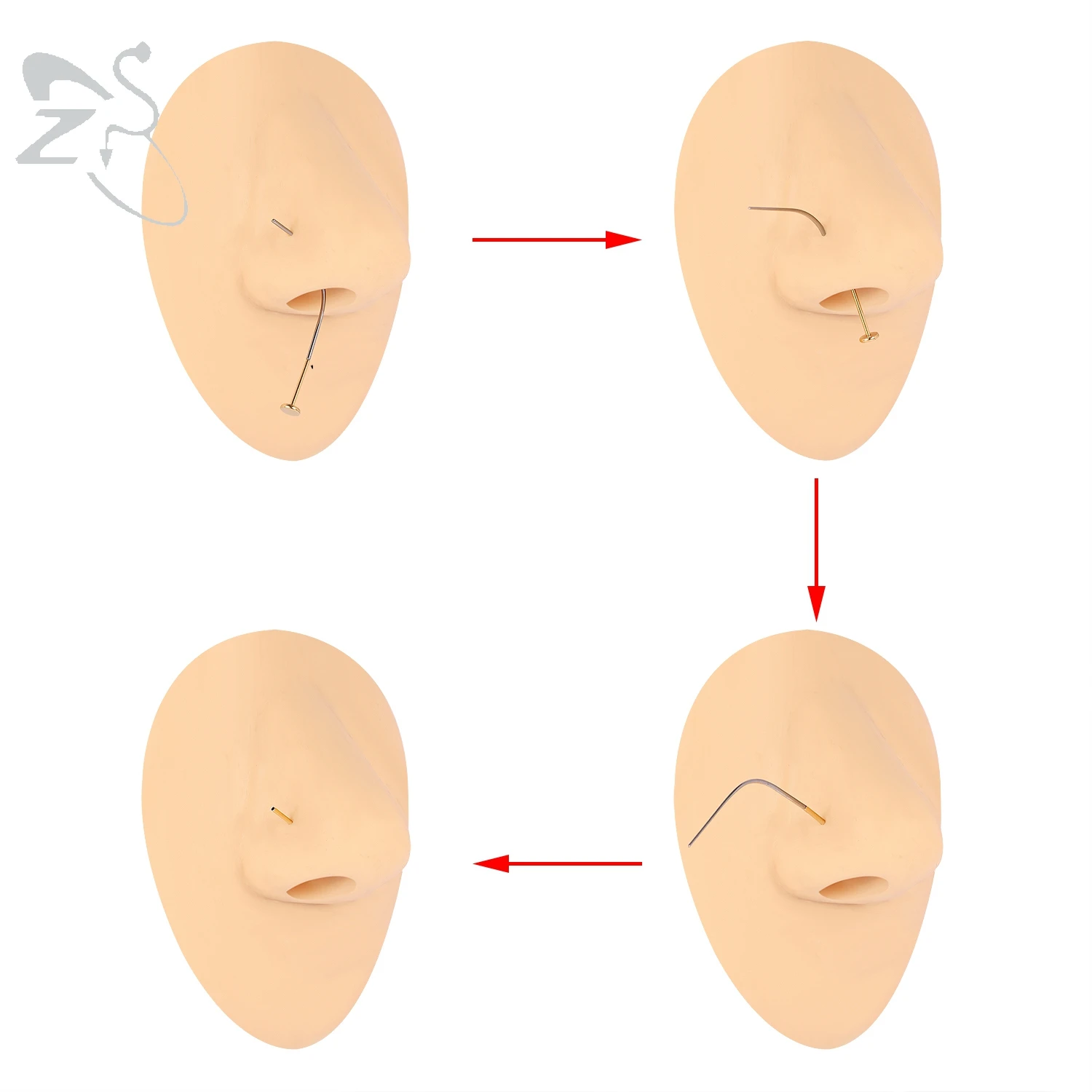 ZS 1PC 14/16/18G G23 perni di inserimento in titanio cono curvo Push in Body Stretch perforato per naso/orecchie/ombelico/labbra/sopracciglio