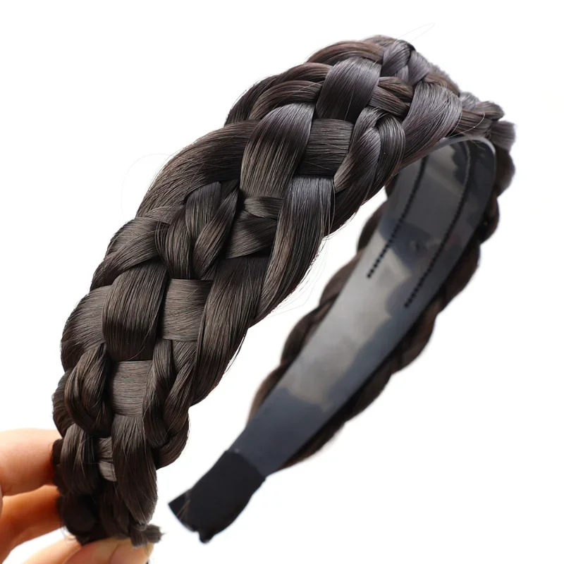 Fashion Twist Wig Headbands for Women Wide Fishbone Braids Hairbands Handmade Head Hoop Hair Styling Headwear Accessories Gift