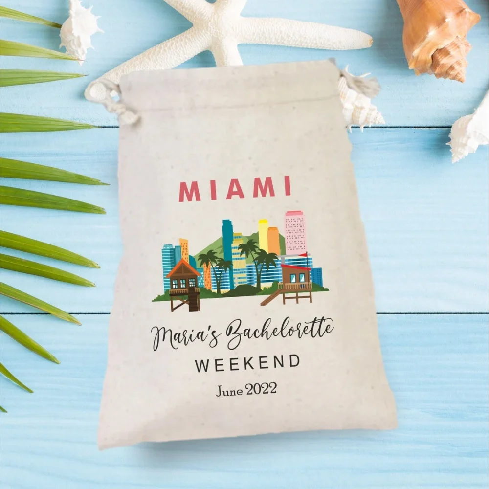 20 Miami Beach Bachelorette Party Hangover Kit,Miami Beach Party Drawstring Mini Favor Bags,Wedding Party Favor,Oh Shit Kit Bag