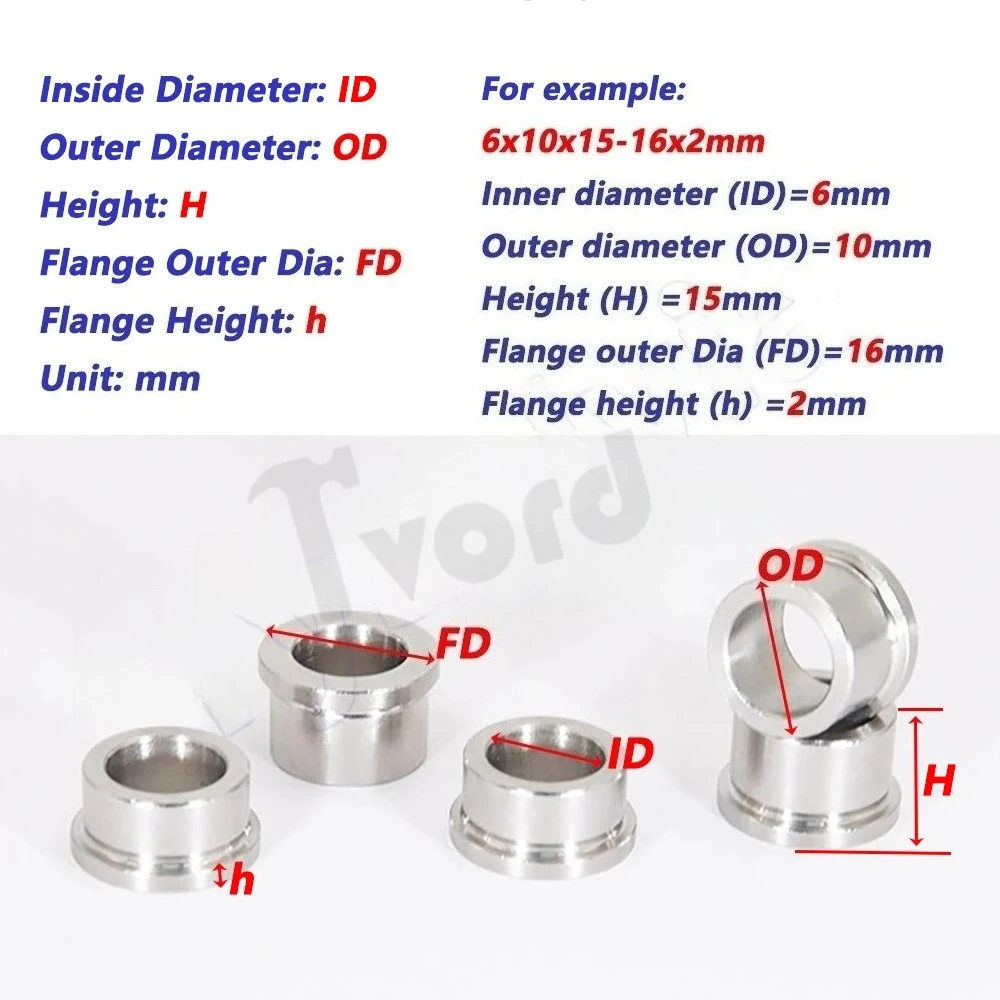 1PCS Stainless Steel Flanging Sleeve Bore 5mm 6mm 8mm 10mm Unthreaded Bushings Bearing Bushing Guide Sleeves