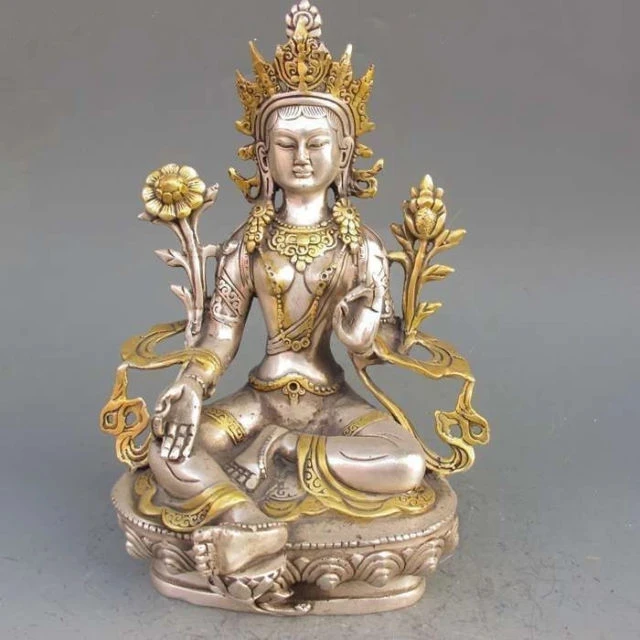 

Elaborate Chinese Tibetan Silver Gilt Tibetan Buddhism Statue -- White Tara Buddha