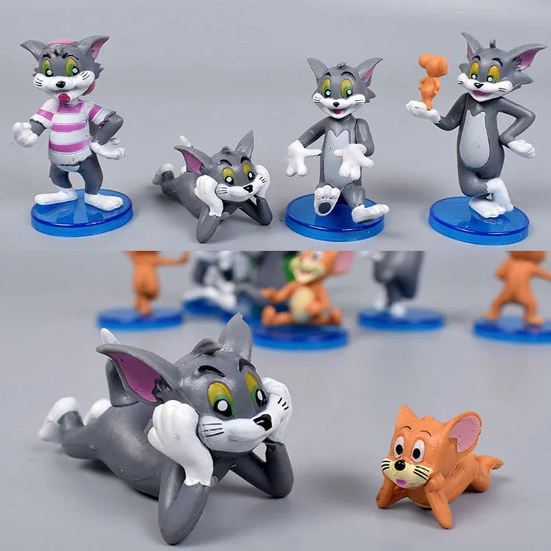 9Pcs/set Cartoon Tom & Jerry Mini Figure Anime Cake Ornament Cute Cat with Mouse Action Doll Collectibles Kids Gift Toys Model