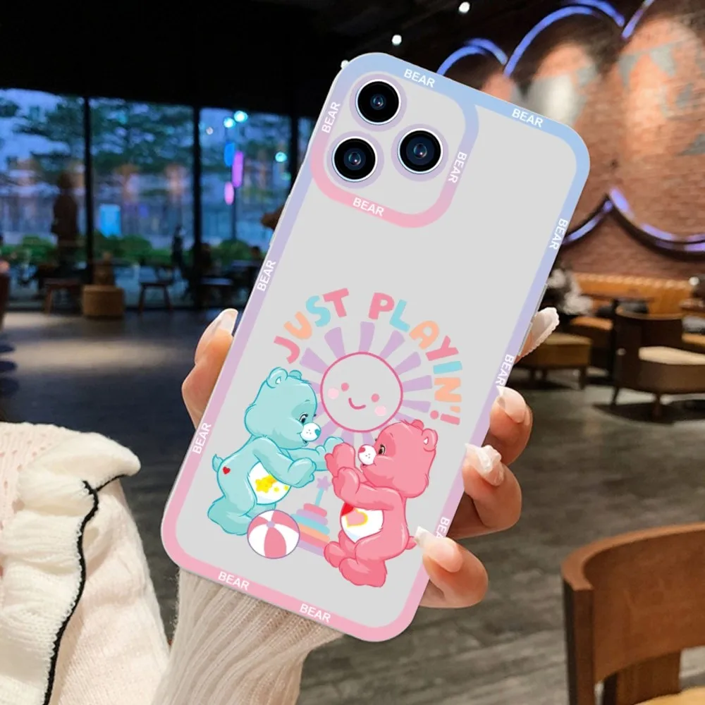 Cartoon-C-Care-Cute-B-Bears Phone Case For iPhone 11 12 Mini 13 14 15Pro Max Transparent Shell