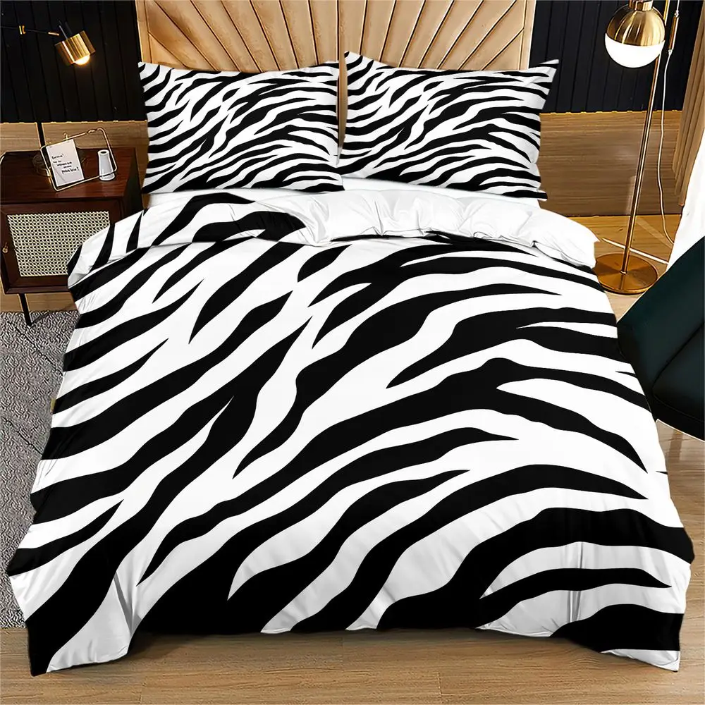 Juego de Funda de Edredón con Estampado de Zebra, Juego de Ropa de Cama con Diseño de Piel de Animal en Blanco y Negro, Funda de Edredón de Microfibra Suave con Estampado Digital, Decoración para el
