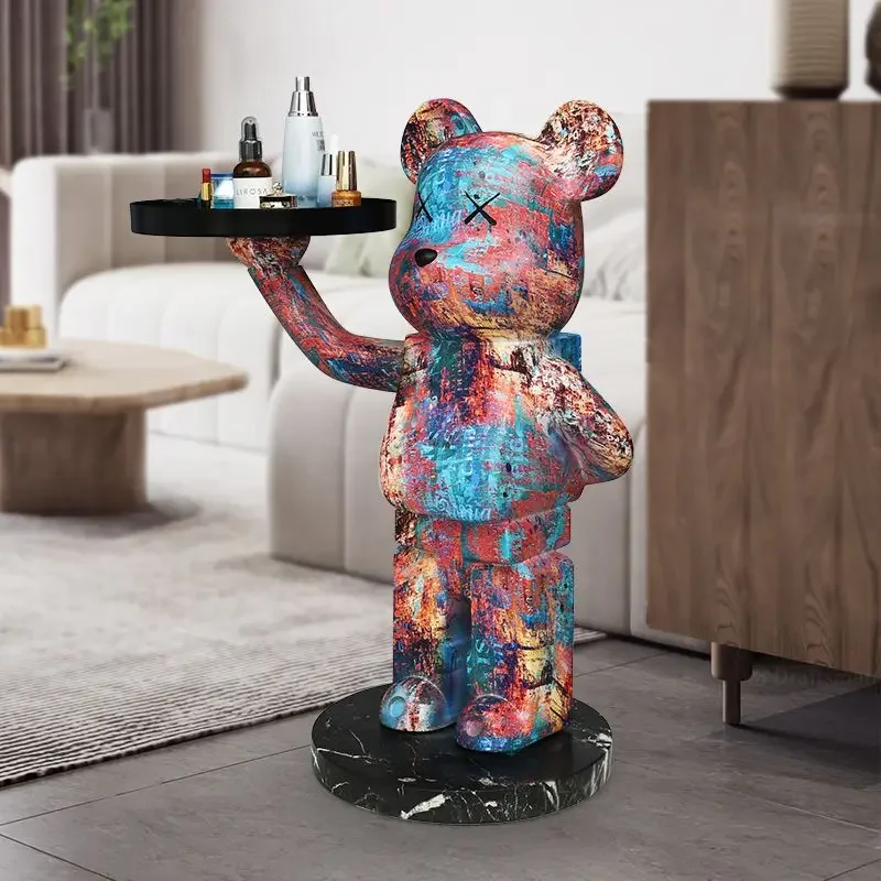 Large Building Block Bear Tray - Violent Bear Figurine Ornament for Living Room Decorative Home Storage Soft Gift