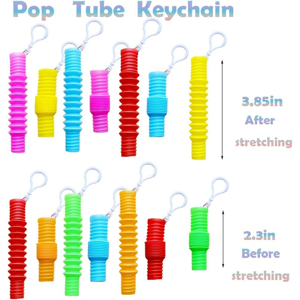 24PCS Mini Pop Tube Keychains Fidget Sensory Toys Bulk Fidget Pop Tubes Party Favors for Kid Stress Relief Anxiety Keyrings Toys