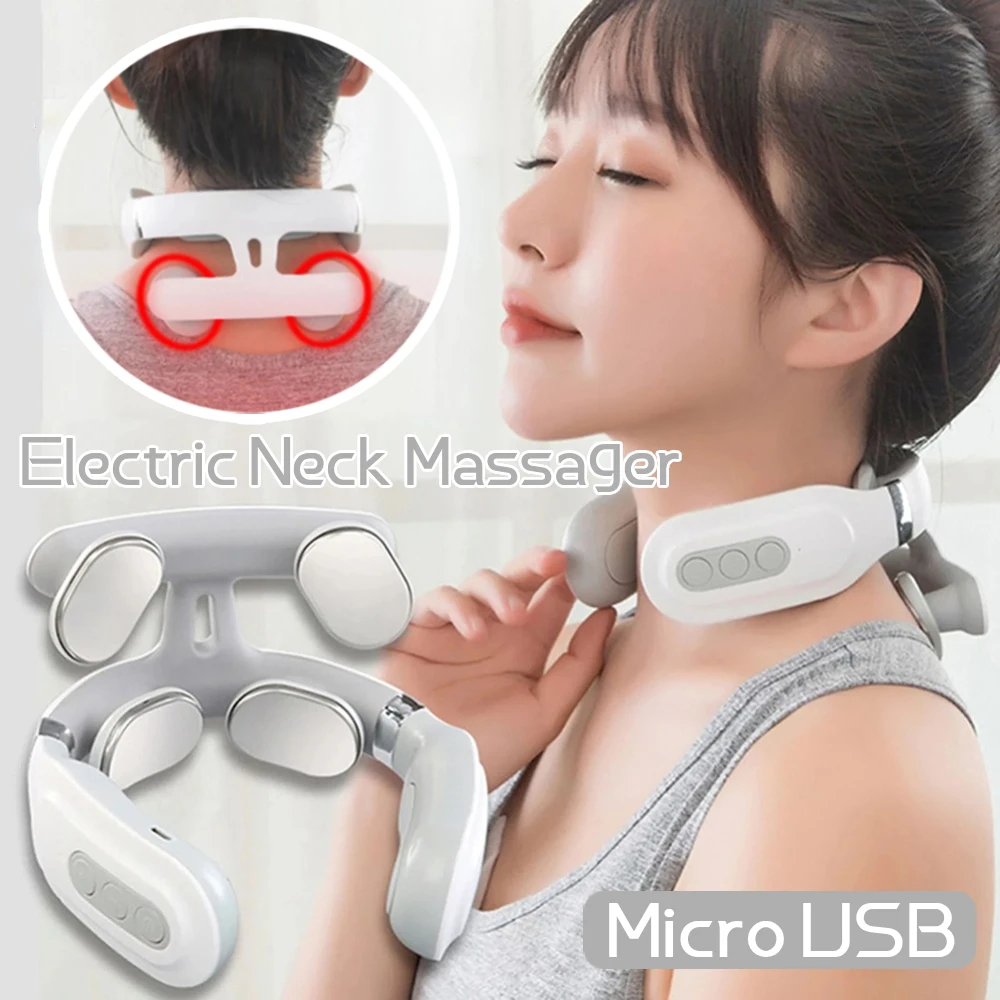 

4-Head Smart Neck and Shoulder Massager USB Charging Electric Heating Cervical Muscle Massager Birthday Gifts for Mom and Dad