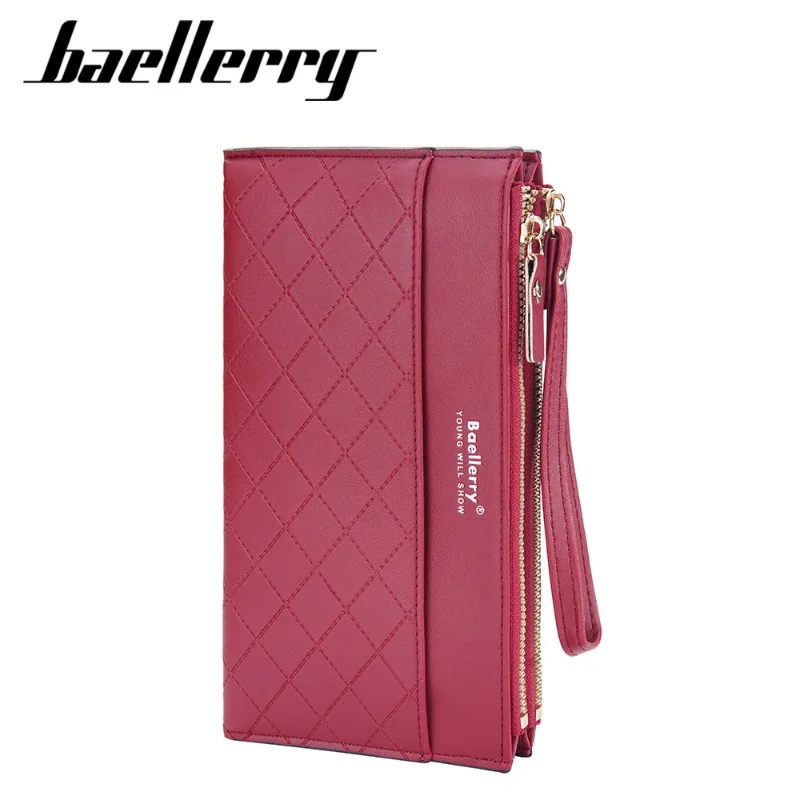 Baellerry Women's Long Wallet Soft Leather Multifunctional Card Holder with Double Zippers Hand-held Phone Bag
