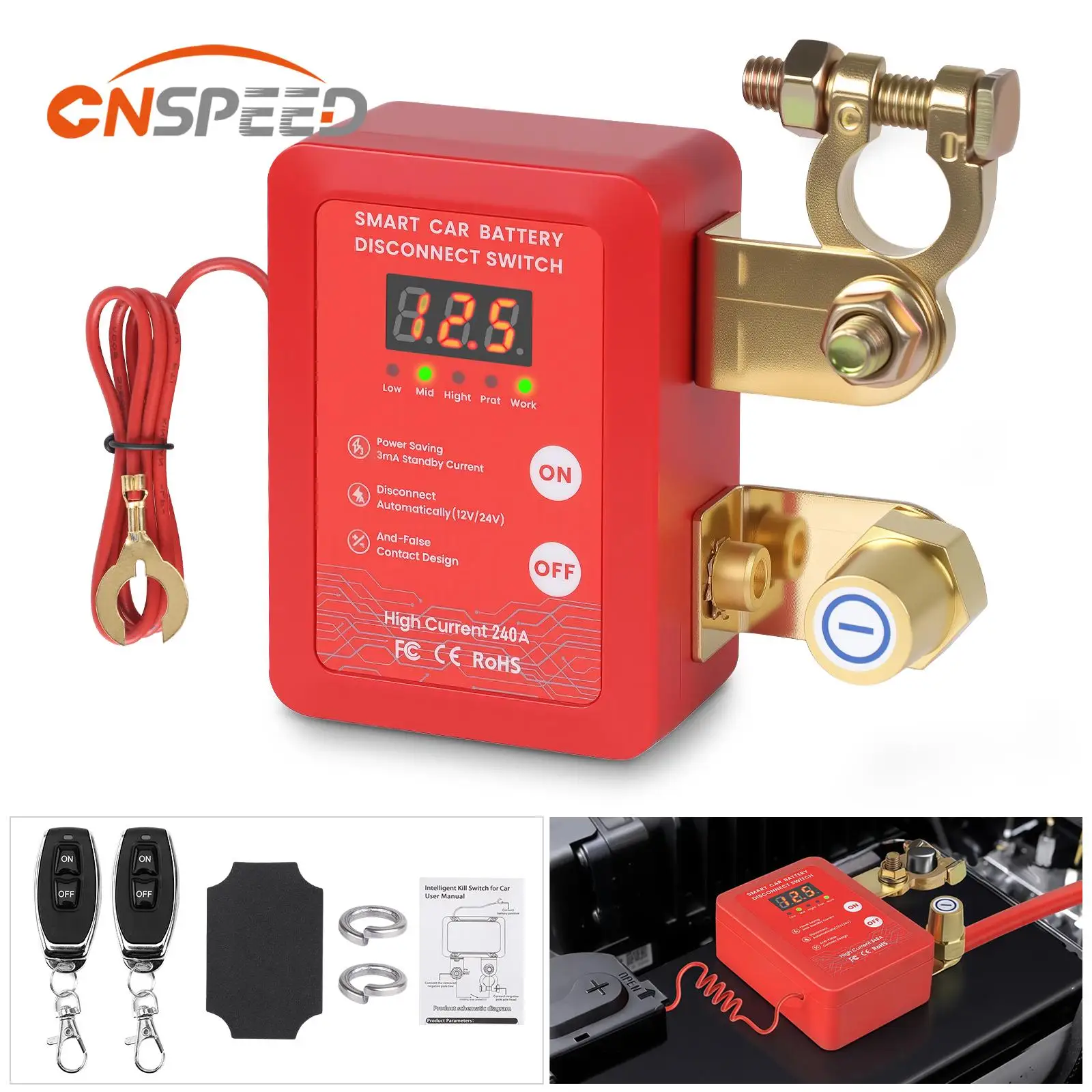 

New 240A 12V Remote Battery Disconnect Switch Upgrade Smart Voltage With LED Screen Kill Switch Anti-Theft For Car RV Truck Boat