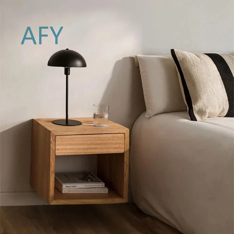 Nordic Wall Mounted Bedside Table for Floating Wooden Nightstand Minimalist Suspended Storage Hotel Style Shelf Bedroom Wall