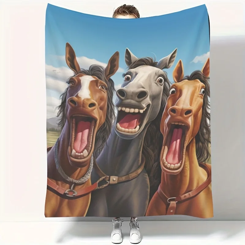 Large Horse Portrait Digital Print Throw Blanket Polyester Fleece Sofa Cover Living Room Decor Gift for Horse Lovers Equestrian