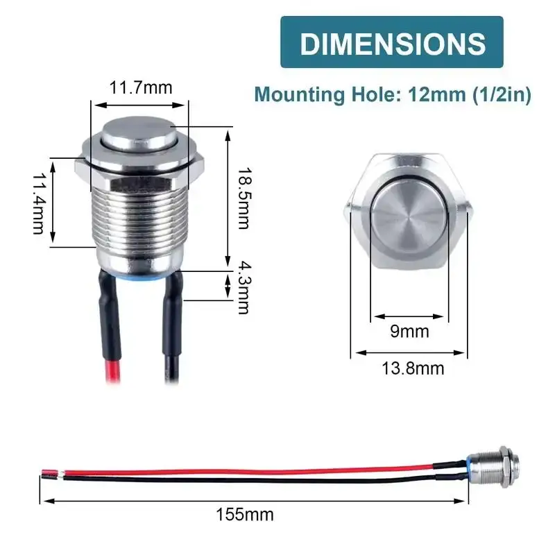 5Pcs Stainless Steel Normal Open Momentary Push Button Switch Round Head for Boat Control System Household Appliance Fix view 4