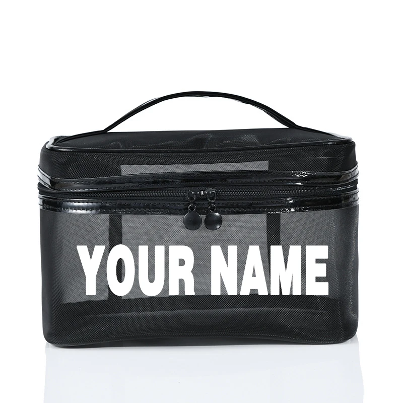 2022 Customized logo black mesh women\'s cosmetic bag Beach travel cosmetics bath supplies storage bag