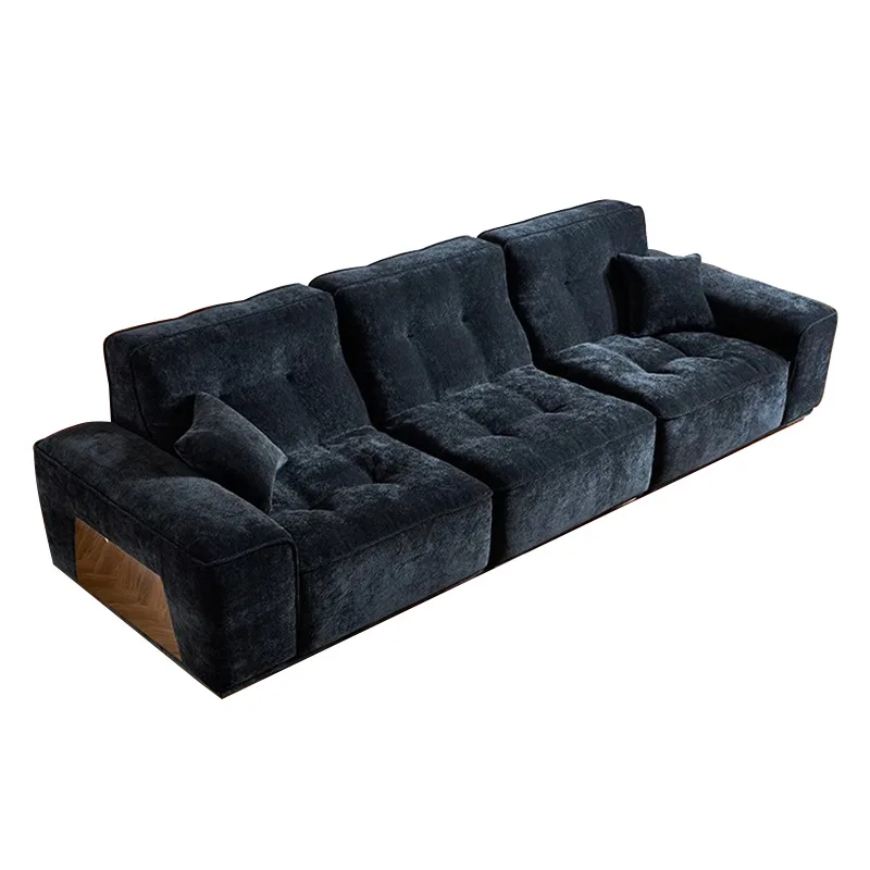 

Black King Kong fabric sofa light luxury luxury high-end villa horizontal hall straight row high backrest chenille velvet fabric
