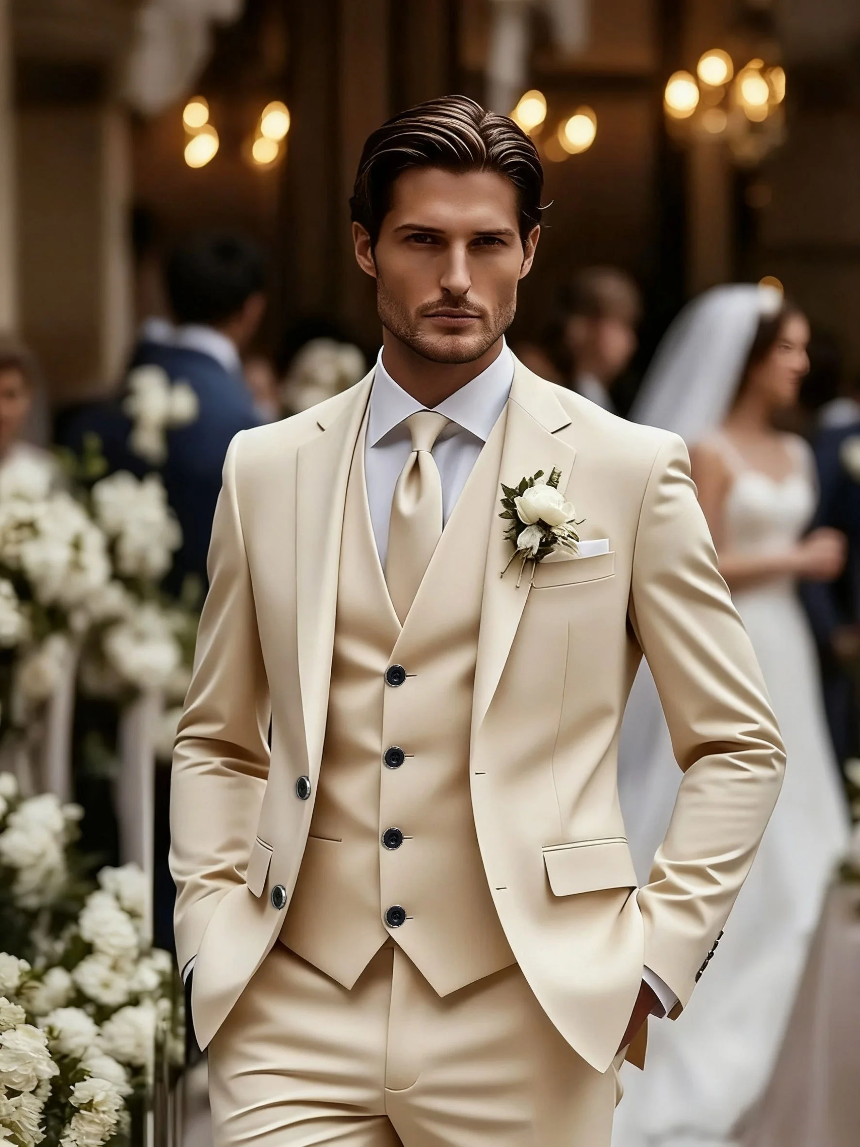 

Мужской костюм-тройка, свадебный наряд, костюм с брюками и жилетом, официальная одежда для важных мероприятий.