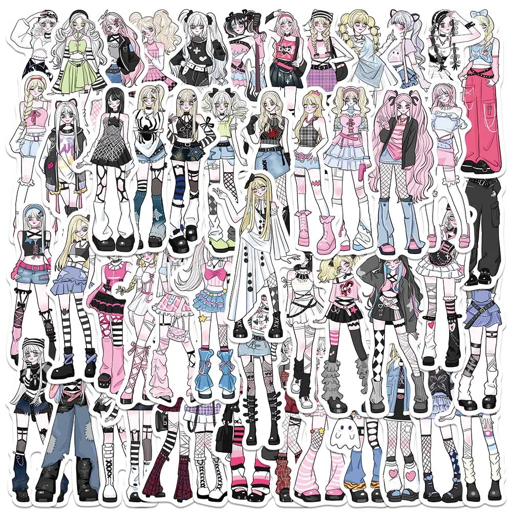 

50pcs Cartoon Sweet Cool Girls Stickers Decals For Luggage Noteboook Laptop Water Bottle Waterproof Graffiti Vinyl Decals