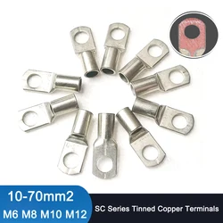 10Pcs Bolt Hole Tinned Copper Lugs Ring Battery Terminals  10/16/25/35/50/70m㎡ Cable Crimp Wire Connectors SC10-6/8 SC16-6 /8/10