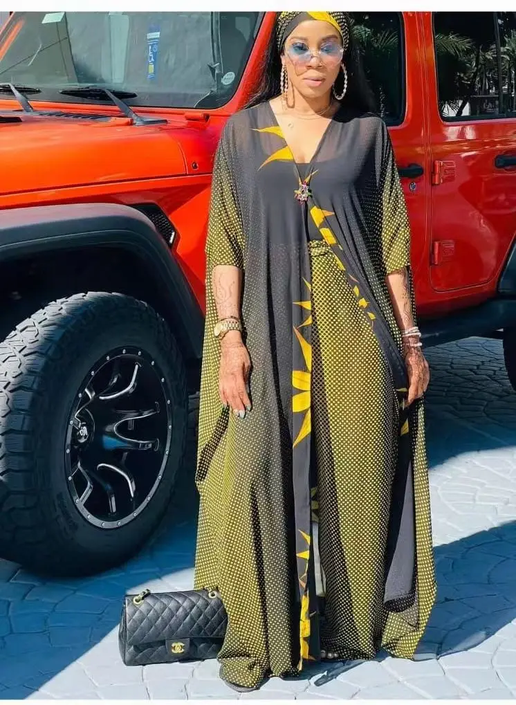 African Clothes for Women Summer Fashion African Women V-neck Polyester Printing Two Pieces Sets Top and Long Pant African Suit