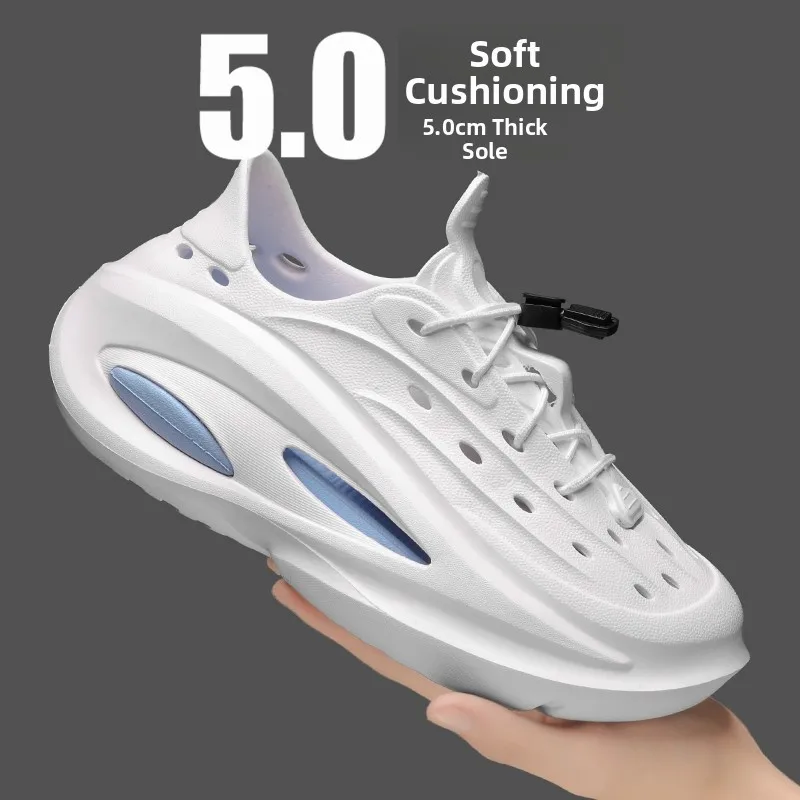 Men's Summer Outdoor Sports Beach Shoes Full Coverage Clog Shoes Anti-Slip Breathable EVA Flat Sandals with Holes Trendy Youth