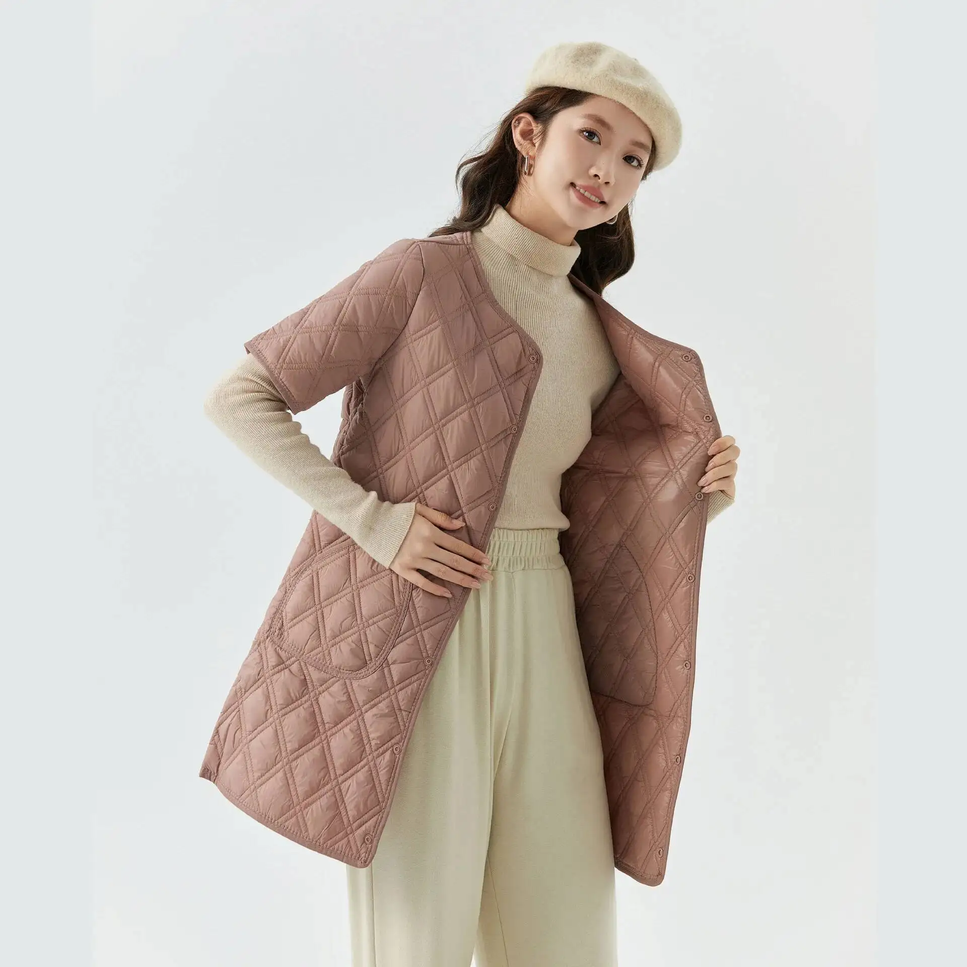 

Spring And Autumn Winter Home Warmth With Velvet Medium To Long Short Sleeve Vest Cotton Jacket Women's Clothing